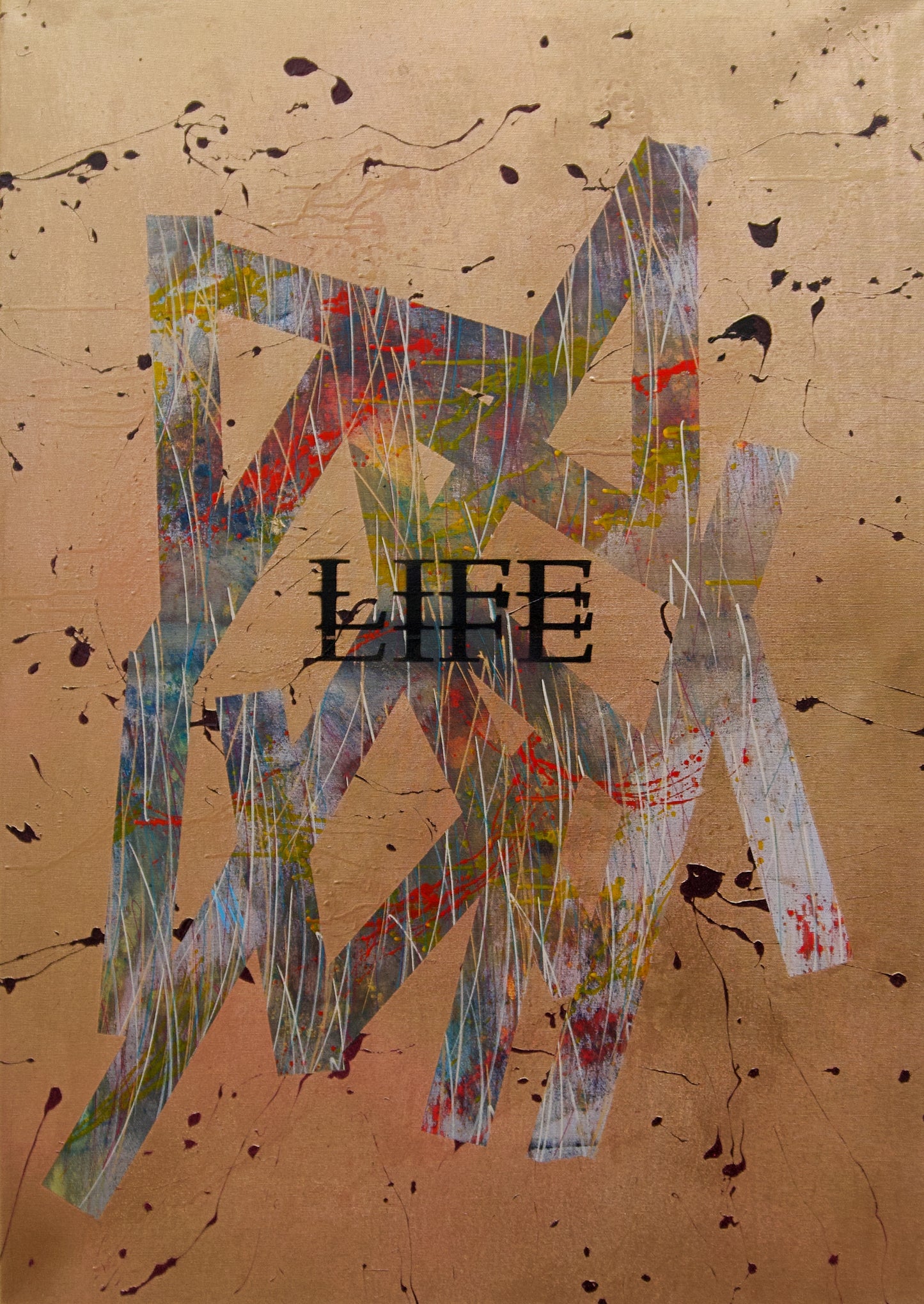 Original Aufnahme von Handgefertigtem Acryl Originalkunstwerk „Goldene Basis“ edle Goldtöne, abstrakte Struktur und moderne Eleganz für exklusive Raumgestaltung.