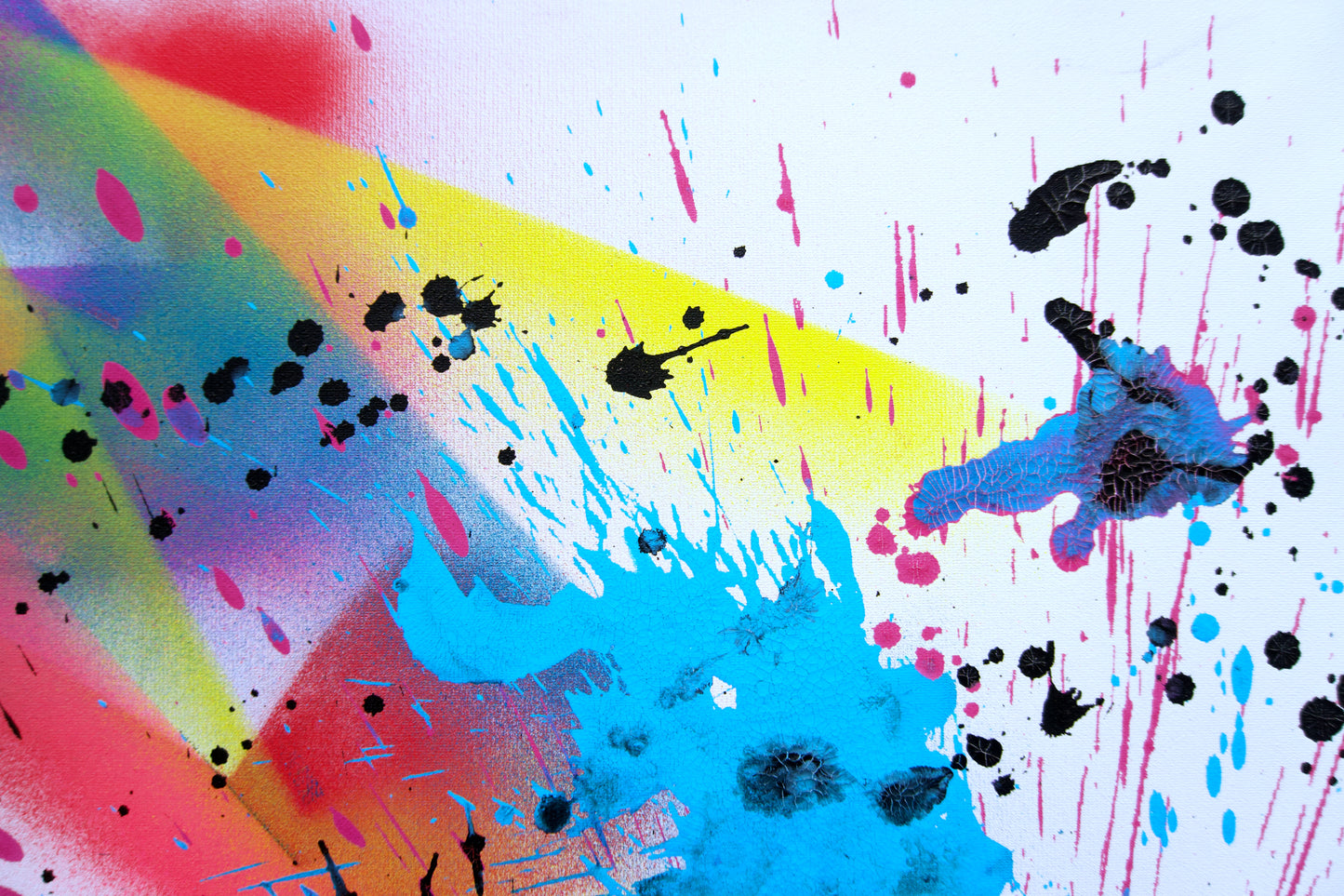 Detail Aufnahme von Handgefertigtem Acryl Originalkunstwerk „Neo Konträr“ farbintensives Unikat mit dynamischer Struktur und moderner, kontrastreicher Raumwirkung.