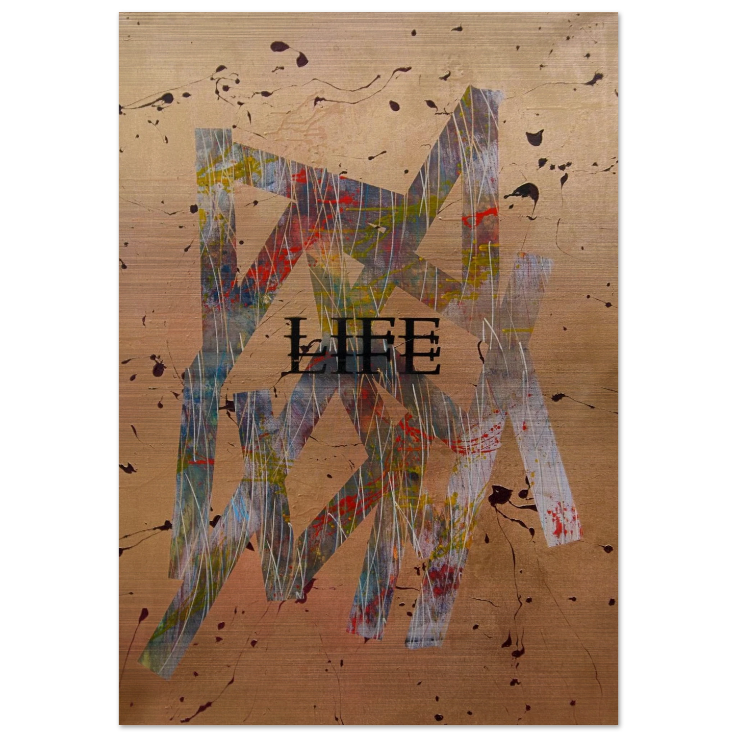 Aluminium Kunstdruck „Goldene Basis“ Gebürstetes Metall mit goldenen Farbnuancen für moderne, luxuriöse Raumgestaltung.