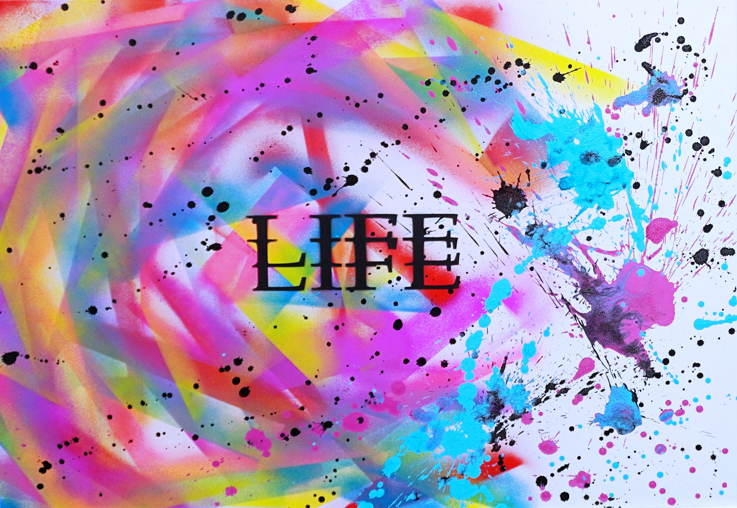 Original Aufnahme von Handgefertigtem Acryl Originalkunstwerk „Neo Konträr“ farbintensives Unikat mit dynamischer Struktur und moderner, kontrastreicher Raumwirkung.