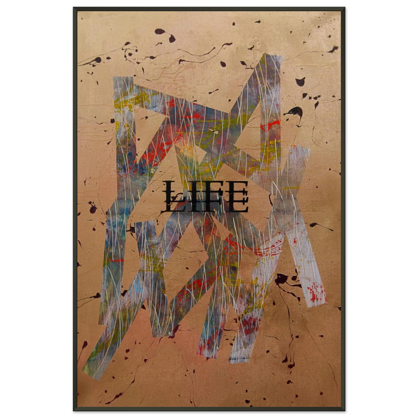 Moderner Kunstdruck „Goldene Basis“ im Aluminium-Metallrahmen mit edlen Gold und Erdtönen – luxuriöse Wandkunst für moderne Raumgestaltung.