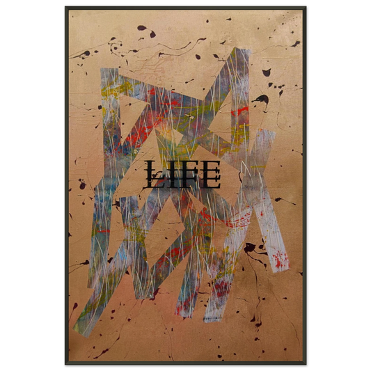 Moderner Kunstdruck „Goldene Basis“ im Aluminium-Metallrahmen mit edlen Gold und Erdtönen – luxuriöse Wandkunst für moderne Raumgestaltung.