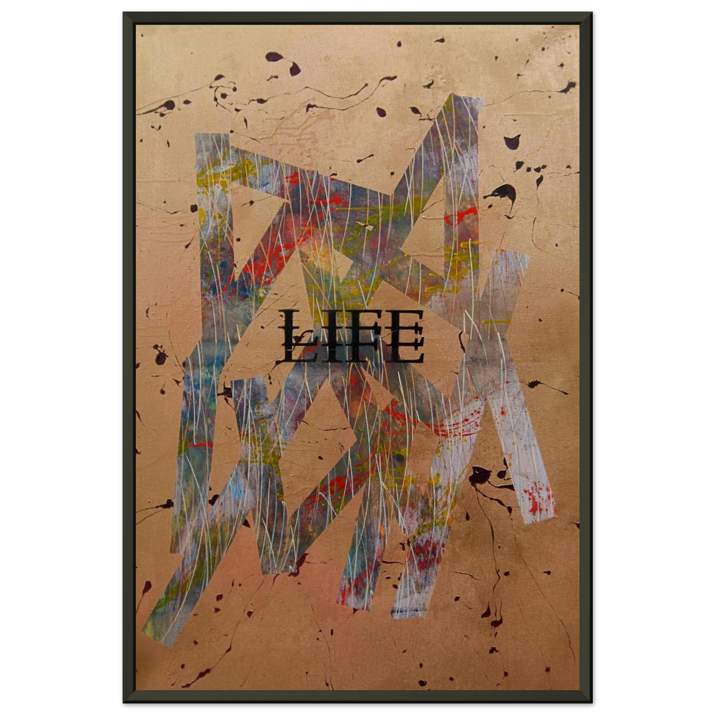 Moderner Kunstdruck „Goldene Basis“ im Aluminium-Metallrahmen mit edlen Gold und Erdtönen – luxuriöse Wandkunst für moderne Raumgestaltung.