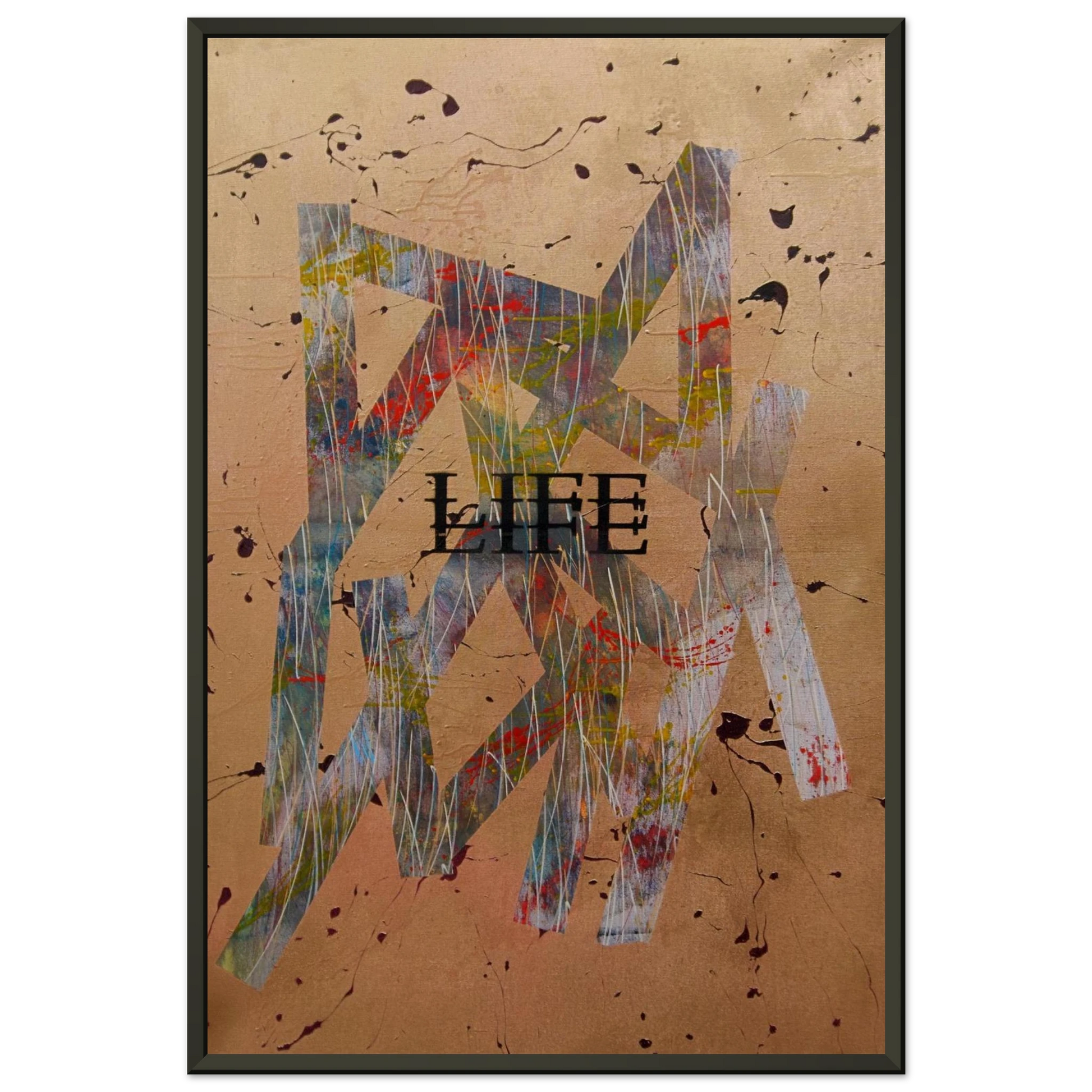 Moderner Kunstdruck „Goldene Basis“ im Aluminium-Metallrahmen mit edlen Gold und Erdtönen – luxuriöse Wandkunst für moderne Raumgestaltung.